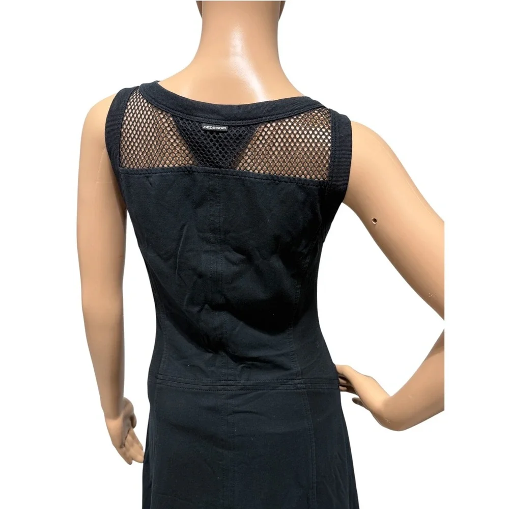 Marc Cain Sports Black Midi Dress Sleeveless Mesh Back Fit & Flare